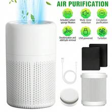 Air Purifier, 360° Circulation Purification With Activated Carbon Sponge Filter, USB Powered Quiet Air Cleaner For Home Office Bedroom, Removes Odors & Formaldehyde, Portable Mini Air Purifier With Replacement Filters - trắng - Xem 6