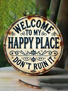 1pc "Welcome To My Happy Place" Round Metal Sign Plaque - Durable & Easy To Hang For Bedroom, Kitchen, Dining Room, Bar Decor - Home Or Office Gift, Room Decoration, 2D Flat Printing, Randomized Hole Position On Top, Bottom, Left, Right,Round Metal Sign,Tin Plaque,Wall Art Decor,Hanging Ornament,Aluminum Sign,2D Flat Print,Vintage Retro,Bistro Decor,Shelf Decor - 彩色 - 查看 6