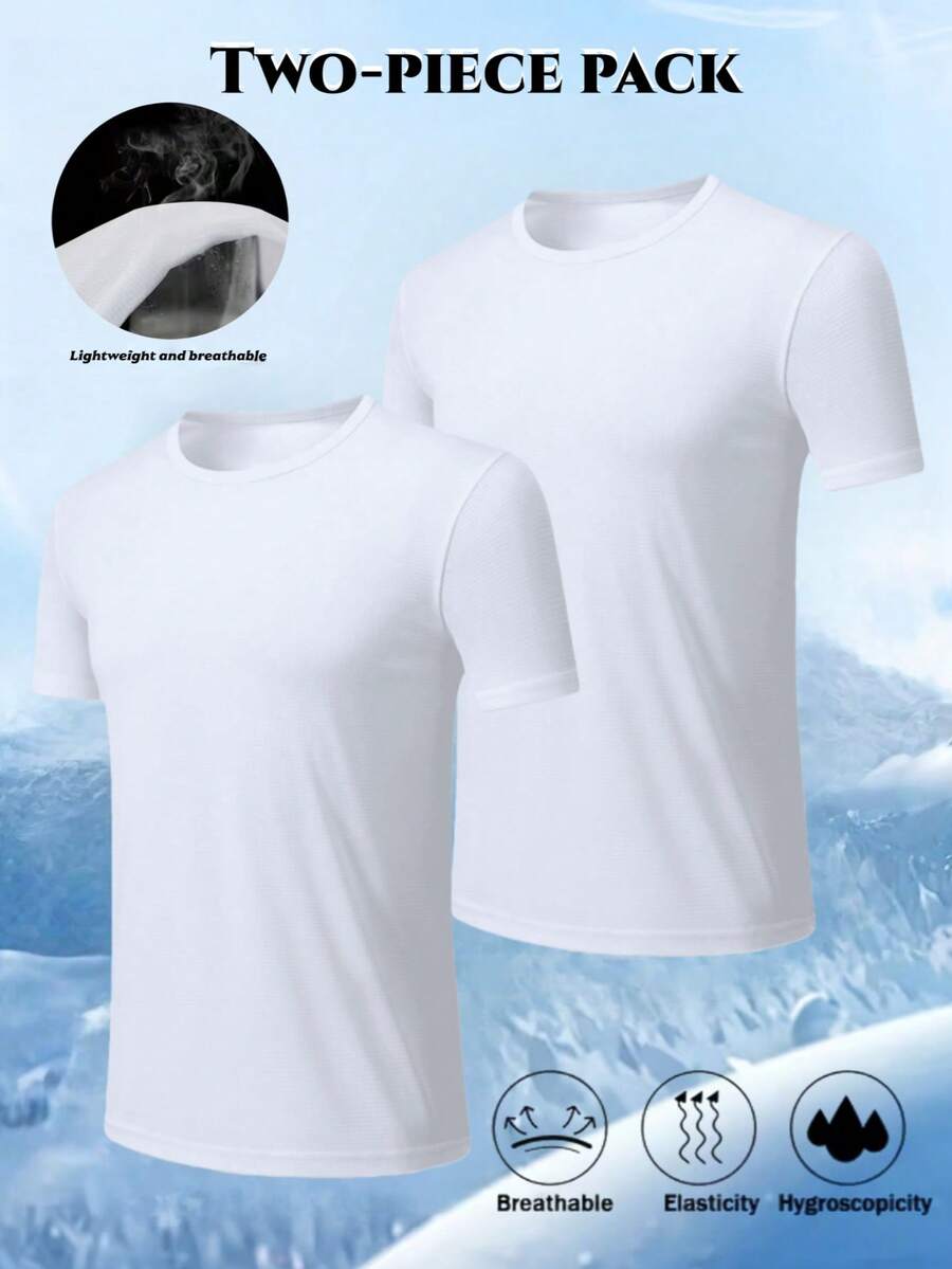 2pcs/Set Moisture Wicking Short Sleeve T-Shirts, Outdoor Sports Breathable Marathon Running Couple Activewear - White - View 1