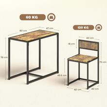 HOMCOM Dining Table And Chairs Set 2, Dining Room Sets, Rectangular Space Saving Table And 2 Chairs For Compact Kitchens, Steel Frame, Rustic Brown - Brown - View 3