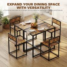 HOMCOM Dining Table And Chairs Set 2, Dining Room Sets, Rectangular Space Saving Table And 2 Chairs For Compact Kitchens, Steel Frame, Rustic Brown - Brown - View 7
