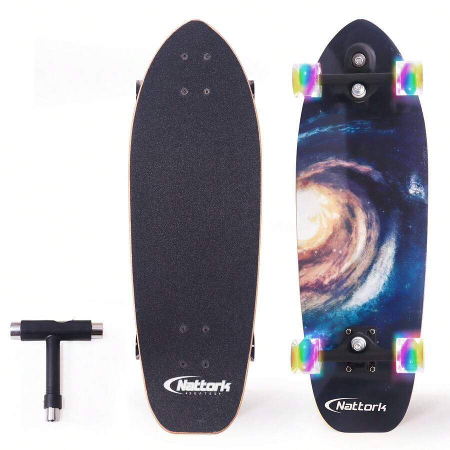 Nattork Complete Skateboards 29" X 9" Youth Cruiser Skateboard For Beginners Double Kick Deck Concave Girls Or Boys Skateboard - Black Hole - View 1