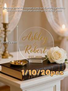 1/10/20Pcs Personalized Acrylic Wedding Coasters – Custom Names With Elegant Cursive Script, Clear Acrylic Drink Coasters, Wedding Reception Party Favors, Stylish Table Decor & Memorable Wedding Keepsake - Multicolor - View 8