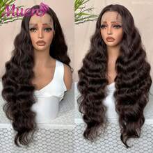 200% 密度 13x4 高清蕾丝前假发，人发混纺，自然波浪，透明巴西人发混纺假发，5x5 预剪无胶蕾丝闭合假发，人发混纺，预先拔毛，带婴儿绒毛，适合女性，自然黑色，8-34 英寸 - 自然色&黑色系 - 查看 2