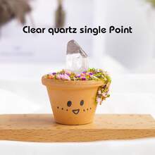 1pc Natural Crystal Mini Raw Stone Clay Pot Base Amethyst Quartz Healing Gemstones Potted Plant Style Crafts Feng Shui Home Hecoration Mini Garden Landscape - Red Clay Raw Stone Ore - View 14