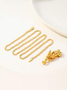 1件18K镀金铜貔貅吊坠项链，3D立体浮雕吞币造型，适合男士日常佩戴、节日及礼品馈赠 - 彩色 - 查看 3