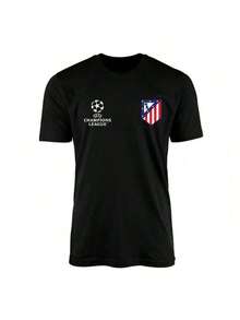 Team Shirt T-Shirt Cotton Blouse Men's Women's Unisex Football Atletico De Madrid - 黑色 - 查看 1