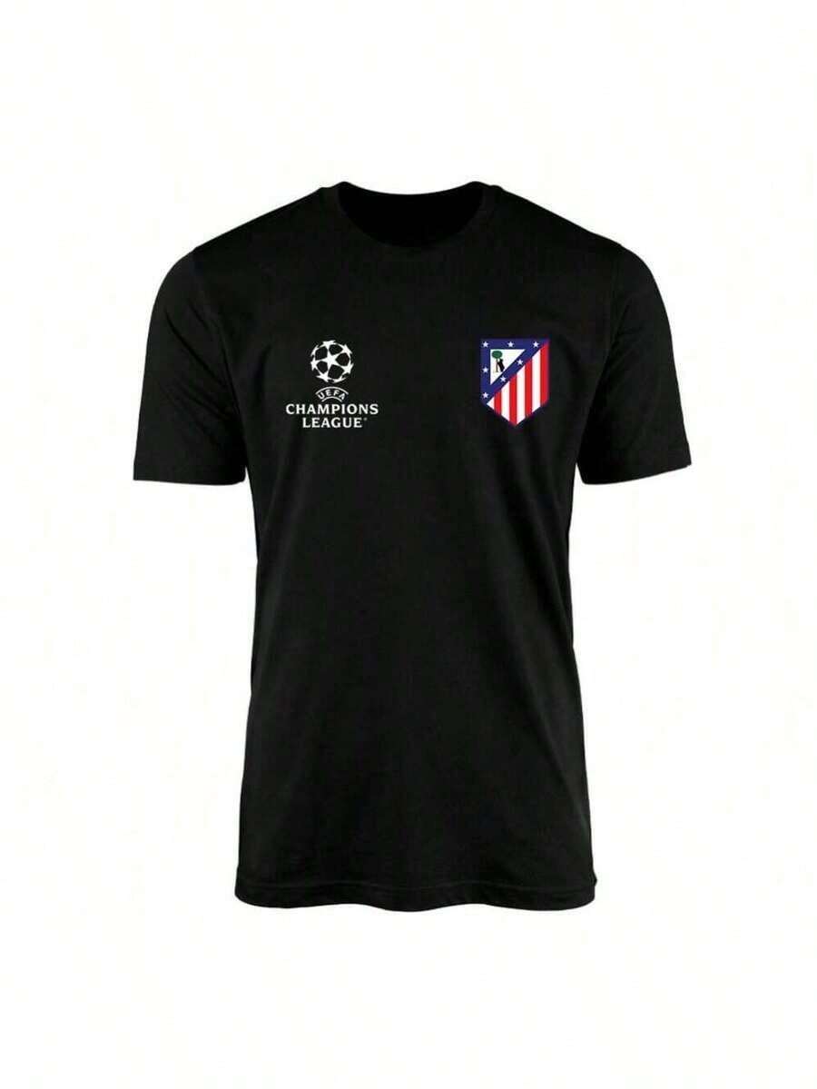 Team Shirt T-Shirt Cotton Blouse Men's Women's Unisex Football Atletico De Madrid - 黑色 - 查看 1