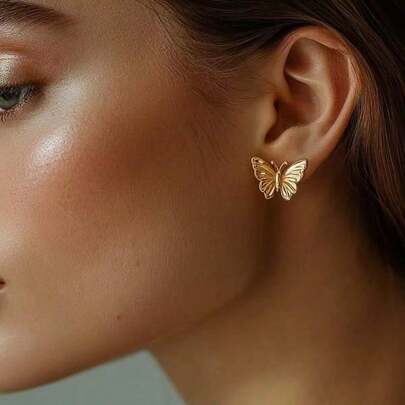 1 Çift Kelebek Şekilli Küpe, Zarif Moda Taşlı Paslanmaz Çelik Kıkırdak Piercing Takı Hediyesi