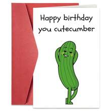 1PC Cute Cucumber Pun Birthday Card (With Envelope) - "Happy Birthday You Cutecumber" Funny Message, Perfect For Friends/Couples/Besties, Playful Birthday Greeting Card - Multicolor - View 8