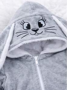 Vest Baby Layettes Unisex Baby  With Embroidered Bunny Hood, One Size, Fun - Grey - View 2