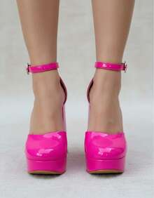 Women's Black High Heels, Closed Toe, Ankle Strap, Round Toe, Comfortable, Round Buckle, Party, Wedding, Spring-Summer Shoes. - 火龍果 - 查看 7