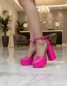 Women's Black High Heels, Closed Toe, Ankle Strap, Round Toe, Comfortable, Round Buckle, Party, Wedding, Spring-Summer Shoes. - 火龍果 - 查看 5