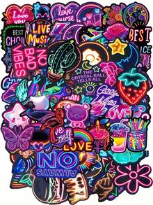 50pcs Neon Stickers, Colorful Neon Vinyl Art Stickers, Suitable For Water Bottles, Laptops, Scrapbooks, Luggage, Cartoon Stickers For Adults & Teens (Random Styles) Scrapbook Supplies Funny Stickers Scrapbooking Supplies Kindle - A - View 1