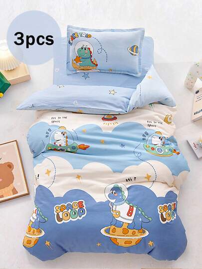 Juego de ropa de cama de 3 piezas, funda nórdica estampada con dinosaurios de dibujos animados, ropa de cama decorativa para habitación infantil con estampado de lunares de colores, desmontable y lavable, adecuado para niños y niñas de 3 a 10 años, juego de ropa de cama con estampado de animales adorables, incluye 1 funda nórdica (sin relleno), 1 funda de colchón (sin relleno), 1 funda de almohada (sin relleno)