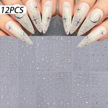 12Pcs/Set Starburst Moon Star 3D Nail Art Stickers Adhesive Sliders DIY Laser Gold Silver Moon Nails Polish Manicure Sticker Decals - Multicolor - View 8