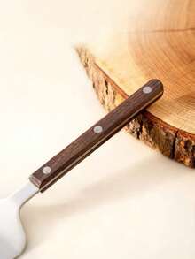 1pc Wooden Handle 304 Stainless Steel Cake Spatula, Pizza Peel, Pancake Turner, Cooking Tool - Brown - View 6