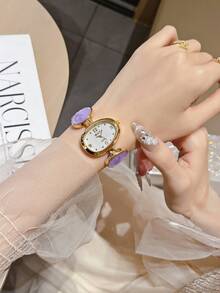 1pc New Fashion Casual Women's Bracelet Watch, Unique Design Dial Inlaid With Crystal, Rhinestone Strap, Alloy Quartz Watch, Suitable As Student Back To School Gift - Style1 - View 18