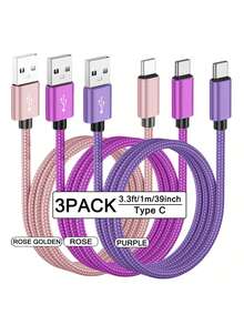 3-Pack USB-C Fast Charging Cables [3.3/6.6/10 Ft] USB-A To C Nylon Braided Charging Cords, C-Type Data Sync Cables Compatible With Samsung Galaxy A14 5G A13 A54 A53 A23 A24 A03s S23 S22 Ultra S21 S20, Compatible With IPhone 16, 16 Pro Max, 15, 15 Plus, 15 Pro, 15 Pro Max, Redmi, OnePlus And Android Phones, Compatible With Type-C Chargers - Multicolor - View 21