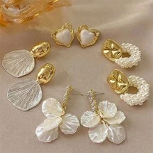 Pendientes con borlas, flores de concha falsa, diseño único, elegante, nueva moda con vibra de lujo, pendientes versátiles para mujeres - Blanco - Ver 13