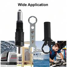 3 PiecesIndustrial Rivet Gun Adapter Kit - Converts Drill/Screwdriver To Riveter | Heat-Treated Alloy Steel, Interchangeable 2.4-6.4mm Rivet Heads + Wrench & Handle | Compatible With DEWALT/Makita Drills | Ideal For Riveting Projects - Aluminum Alloy Adapter Kit - View 8