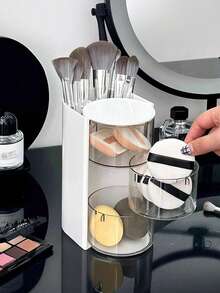 1/2pcs Minimalist Rotating Makeup Organizer Box, Small Desktop Makeup Sponge, Makeup Brush, Hair Tie, Hair Clip Storage Box, Makeup Sponge Holder, Rotating Dustproof Vanity Organizer - Multicolor - View 8