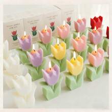 1 Nến thơm hình hoa tulip trang trí, Nến thơm họa tiết hoa lá đẹp mắt, Quà tặng thích hợp cho phòng ngủ, sinh nhật, đám cưới, tiệc mùa xuân Phục sinh (Quà tặng ngày Valentine) - hoa tulip - Xem 1