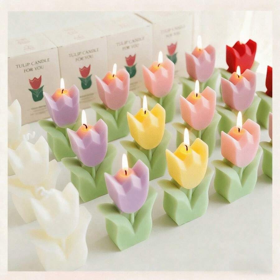 1 Nến thơm hình hoa tulip trang trí, Nến thơm họa tiết hoa lá đẹp mắt, Quà tặng thích hợp cho phòng ngủ, sinh nhật, đám cưới, tiệc mùa xuân Phục sinh (Quà tặng ngày Valentine) - hoa tulip - Xem 1