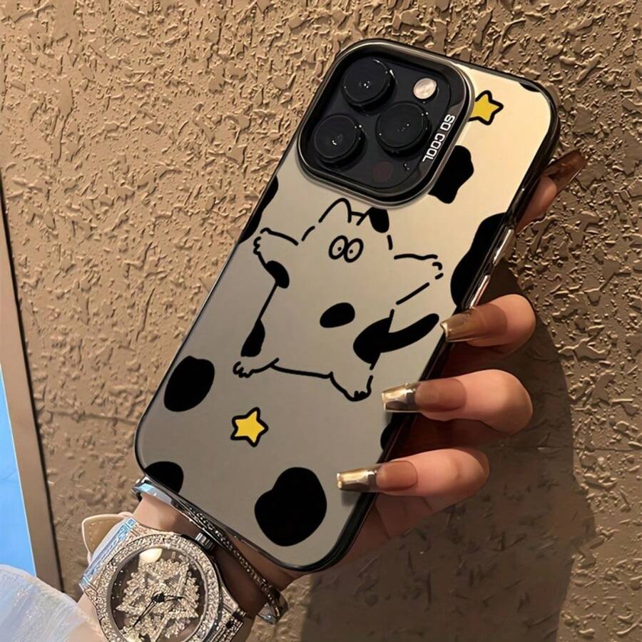 Cartoon Cow Pattern Phone Case It Is Compatible With IPhone 17/16/15/14/13/12/48 Pro Max/Pro/Plus Models. It Features A Stylish And Minimalist Design And Provides Shockproof And Abrasion-Resistant Protection. - Black - View 1