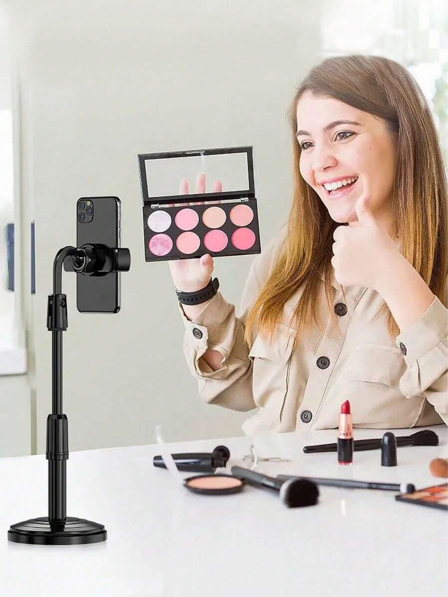 360° Rotatable Desktop Phone Holder, Multifunctional Phone Stand, Adjustable Height Telescopic Portable Phone Holder For Live Streaming, Suitable For Most Smartphones Compatible With IPhone, Android Phone, Gift For Birthday, Family, Friends Gifts Birthday Phone Accessories Strong Load-Bearing - Black - View 1