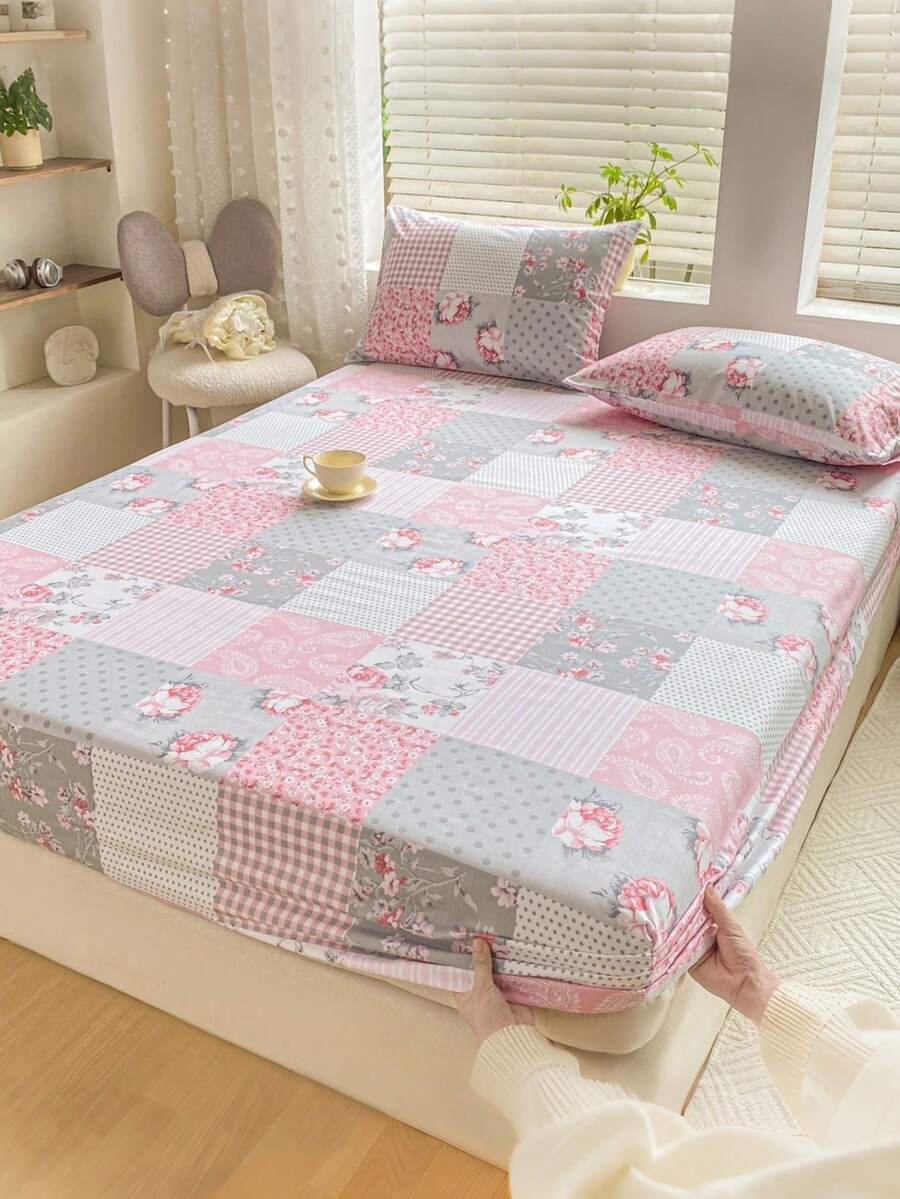 1件装心形蝴蝶结印花超柔软床笠 - 仅含床垫保护套，可机洗，完美搭配简约梦幻/卡通/INS风格，提升卧室时尚格调，多种尺寸（特大/大号/标准双人/单人）可选，适用于家庭/宿舍/公寓/客房/度假租赁及送礼。 - 彩色 - 查看 1