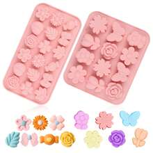 花朵巧克力模具 硅胶玫瑰郁金香花朵糖果模具 蝴蝶结果冻冰布丁肥皂模具 甜点制作模具（粉色） - 彩色 - 查看 8