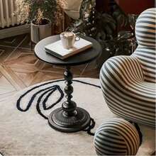 1pc Mesa Lateral para Sofá Pequeña Crema Viento Sala de Estar Creativa Mesa de Café Moderna Sencilla Balcón Pequeño Redondo de Hierro (Ancho de la mesa 40cm) - Negro - Ver 6