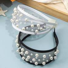 1件闪亮复古涤纶纤维珍珠优雅发箍，时尚网纱透明发箍/发夹，适合女性，可搭配连衣裙、海滩度假、日常穿搭，优雅可爱 - 彩色 - 查看 10