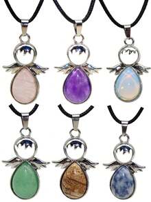 1 pieza Colgante de alas de ángel con ópalo, amatista y gotas de agua sintéticas - Perfecto para manualidades de joyería, collares y pulseras - 1 ángel - Ver 3