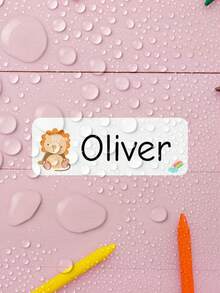 1-240 piezas Pegatinas de papelería personalizadas - Etiquetas con nombre personalizadas, pegatinas con texto personalizado, pegatinas resistentes al agua y al aceite, pegatinas transparentes, etiquetas reutilizables sin planchar, pegatinas con patrones de animales de dibujos animados, perfectas para loncheras de estudiantes, papelería - Estilo 1 - Ver 8