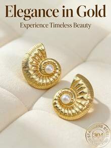 Stainless Steel Gold-Plated Declaration Heart-Shaped Stud Earrings, Women's Pearl Earrings, Low-Allergenic Jewelry Gift, Suitable For Sensitive Ears(1/3pairs) - Multicolor - View 7