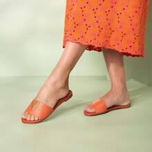 Vizzano Slide Sandal With Textured Strap And Metallic Logo Detail - Brick Lezard - View 1