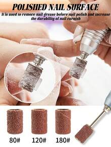 美甲打磨钻头砂带，3色粗细中粒度电动锉砂套装，尺寸#80、#120、#180，3/32英寸电动锉指甲钻头，适用于亚克力凝胶指甲、角质层修整、美甲和足部抛光。 - 彩色 - 查看 2