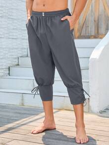 Men's Gothic Medieval Style Carnival Costume Lace-Up Casual Shorts - Grey - View 3