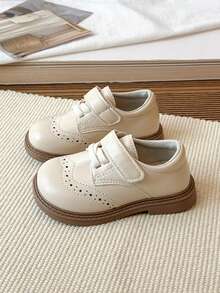 Infant Hook And Loop Flat Shoes, Unisex Comfortable Versatile Laser Cut Leather Shoes - Beige - View 5