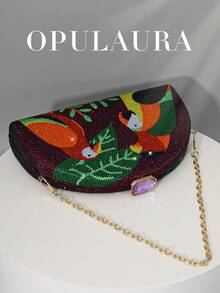 OpulAura 新款时尚闪亮鹦鹉图案水钻手拿包，欧美设计，亮丽夏日色彩，完美适合派对女孩、女士、新娘——适用于派对、婚礼、舞会、晚宴/宴会，可完美搭配婚纱、女士正式礼服、生日礼服。 - 紫色 - 查看 7