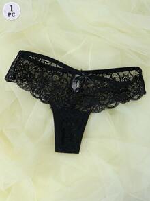 1件装女士性感蕾丝边低腰丁字裤 - 黑色 - 查看 3