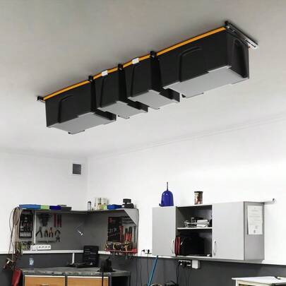 Overhead Garage Storage Rack, Heavy Duty Ceiling Storage Rack, 26 Inch Adjustable Ceiling Bin Storage System, 5 Sets For 4 Bins