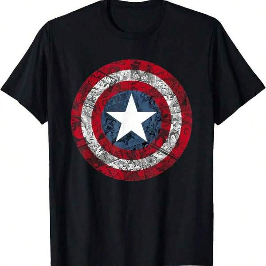 Graphic Tee Men MINISOXMarvel Avengers Shield Comic T-Shirt  Gras Valentine's Day Gifts For Men Funny T Shirt - 黑色 - 查看 1