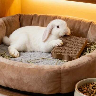 1个加厚纸板兔子磨牙玩具，小型宠物玩具，仓鼠玩具，鹦鹉玩具，喙爪磨牙栖木，适合小型宠物和鸟类