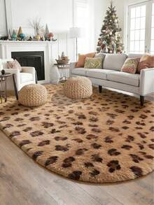 1 Peça Tapete Decorativo Oval de Pelúcia Sintética com Estampa de Onça, Tapete Decorativo, Decoração de Quarto, Tapete Pequeno, Carpete, Decoração Doméstica, Tapete de Sala de Estar, Tapete Pequeno de Sala de Estar, Tapete de Quarto, Decoração Doméstica de Sala de Estar, Tapete para Área Externa, Tapete Lavável - Multicolorido - Visão 4