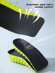 1双男女通用加厚舒适隐藏式鞋垫，高弹减震透气柔软半码鞋垫，适用于中帮、低帮休闲鞋、运动鞋和靴子。 - 黑面綠底 - 查看 7