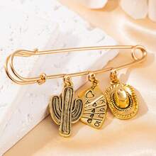 1件西部复古风靴子、帽子、马蹄铁、仙人掌、扑克牌、手枪合金吊坠胸针，创意设计，音乐节派对独特配饰礼品 - 金色 - 查看 7