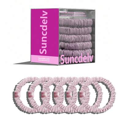 6PCS 100% Mulberry Silk Scrunchies Hair Care, Mulberry Silk Skinny Hair Ties Elastic, 22 Momme Mulberry Silk Hair Ties Scrunchies Set Women Curly Thin Hair Srevela ,Ponytail Holders ,Hair Rope